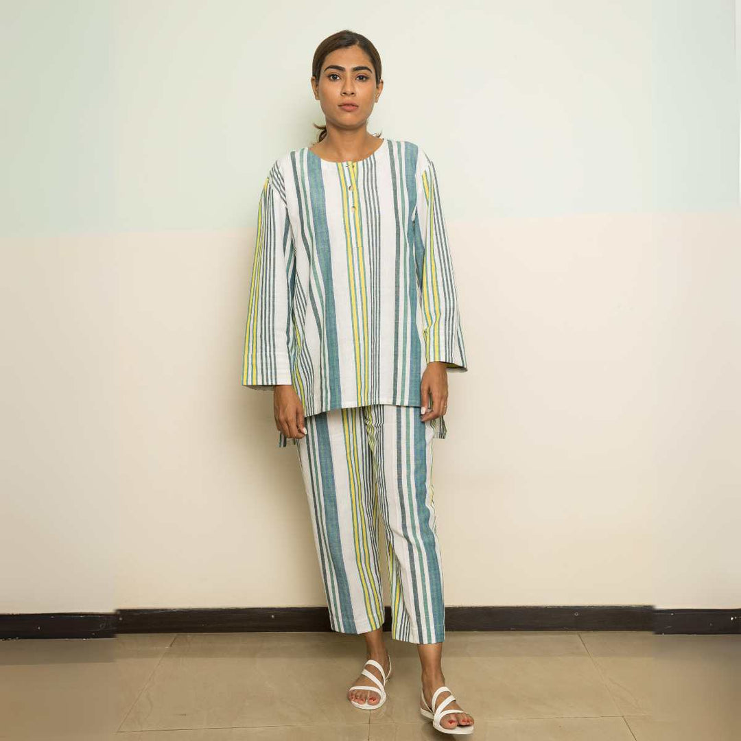 The Artist Striped Co-ord Set | Women | Oversized Shirt W/ Pants | Breathable Cotton