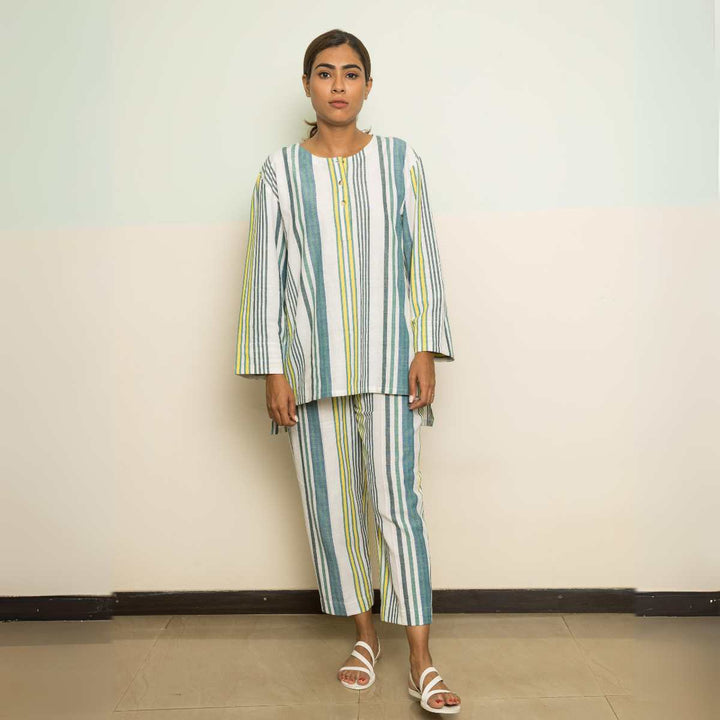 The Artist Striped Co-ord Set | Women | Oversized Shirt W/ Pants | Breathable Cotton