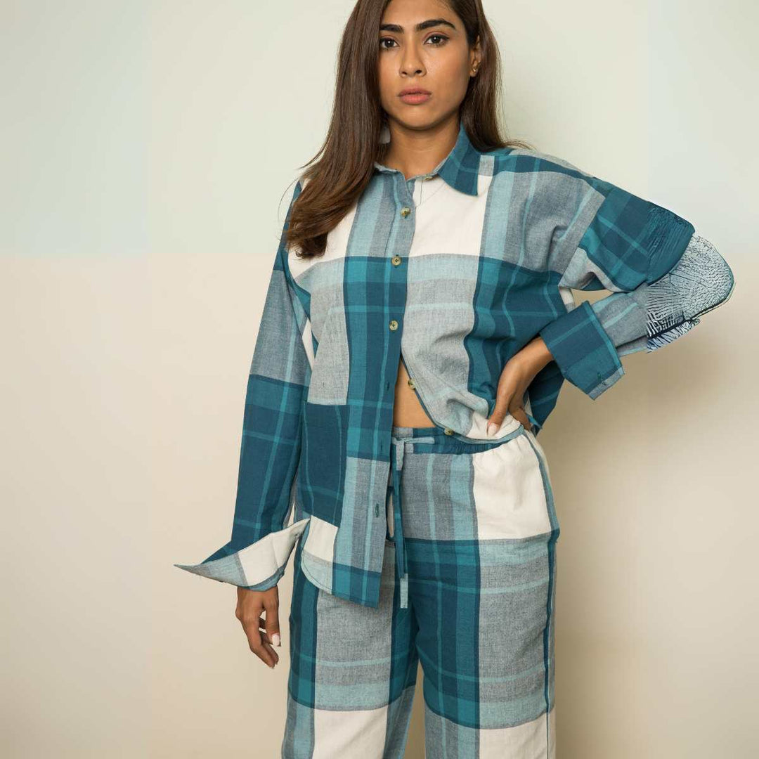 Wanderlust Women Co-ord Set | Checks | Full Shirt W/ Pants | Breathable Cotton