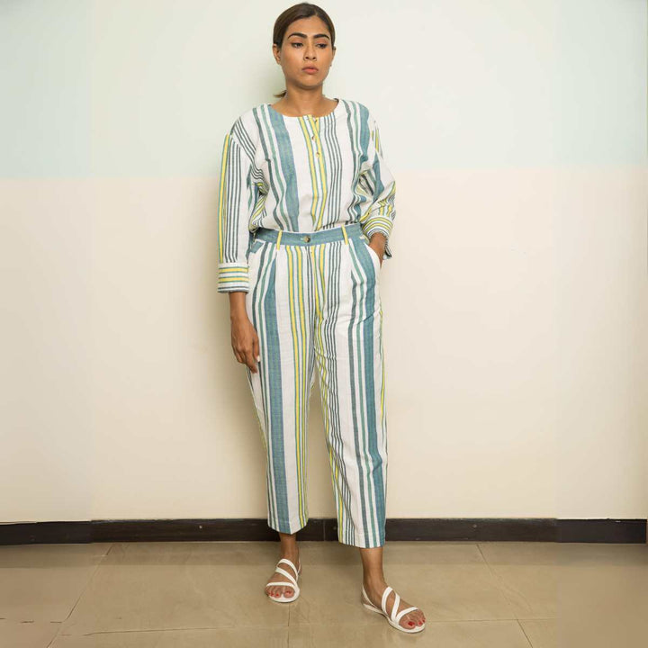 The Artist Striped Co-ord Set | Women | Oversized Shirt W/ Pants | Breathable Cotton