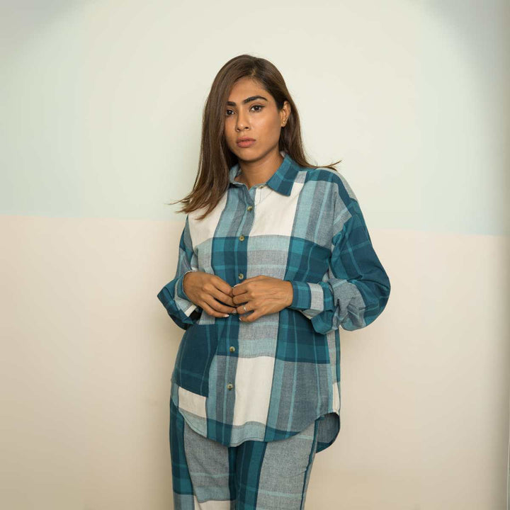 Wanderlust Women Co-ord Set | Checks | Full Shirt W/ Pants | Breathable Cotton