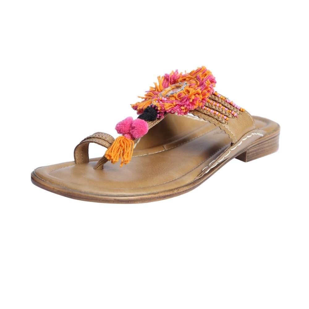 Women Kolhapuris | Red Orange Thread Embellished | Ethnic Wear