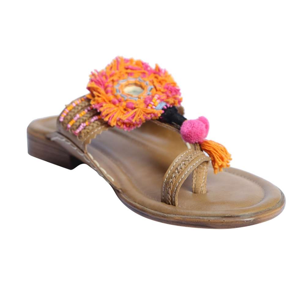 Women Kolhapuris | Red Orange Thread Embellished | Ethnic Wear