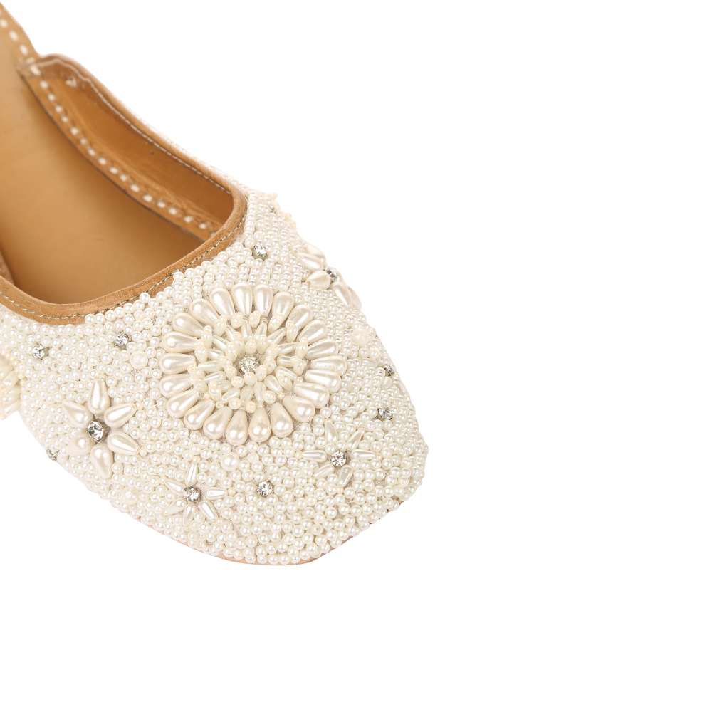 Women Mules | White | Hand Crafted By Artisans | Wedding Ethnic Flats