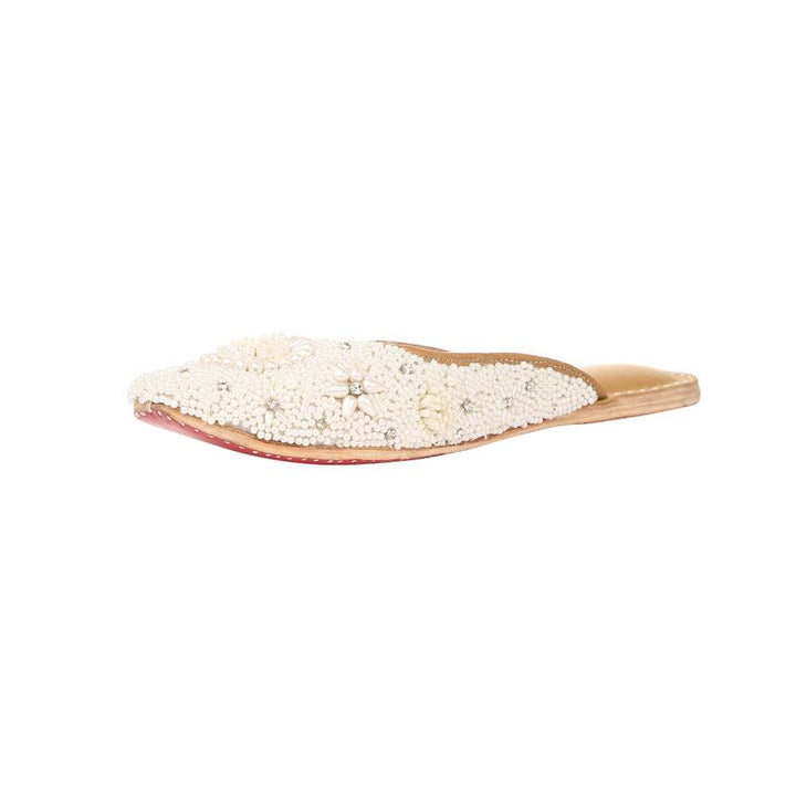 Women Mules | White | Hand Crafted By Artisans | Wedding Ethnic Flats