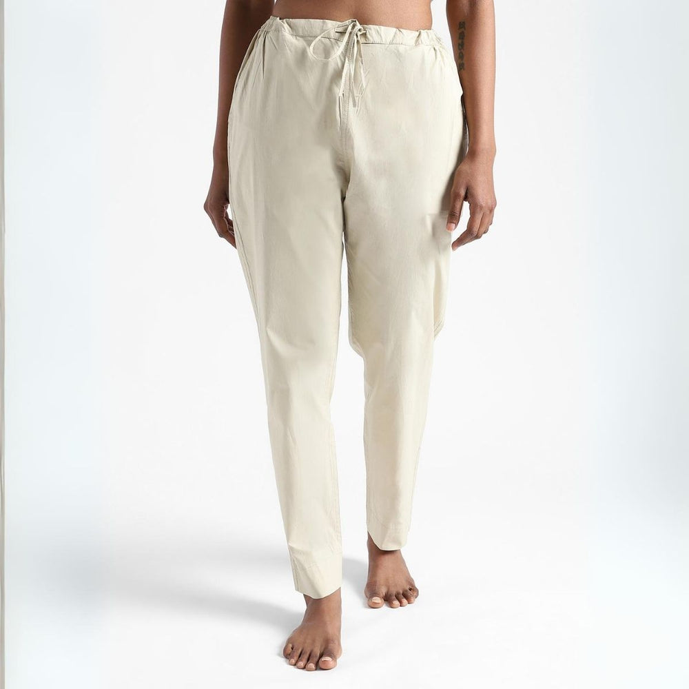 Women's Cotton Slim Fit Pants | Breathable Fabric | Cream