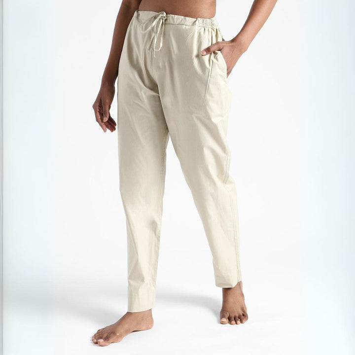 Women's Cotton Slim Fit Pants | Breathable Fabric | Cream