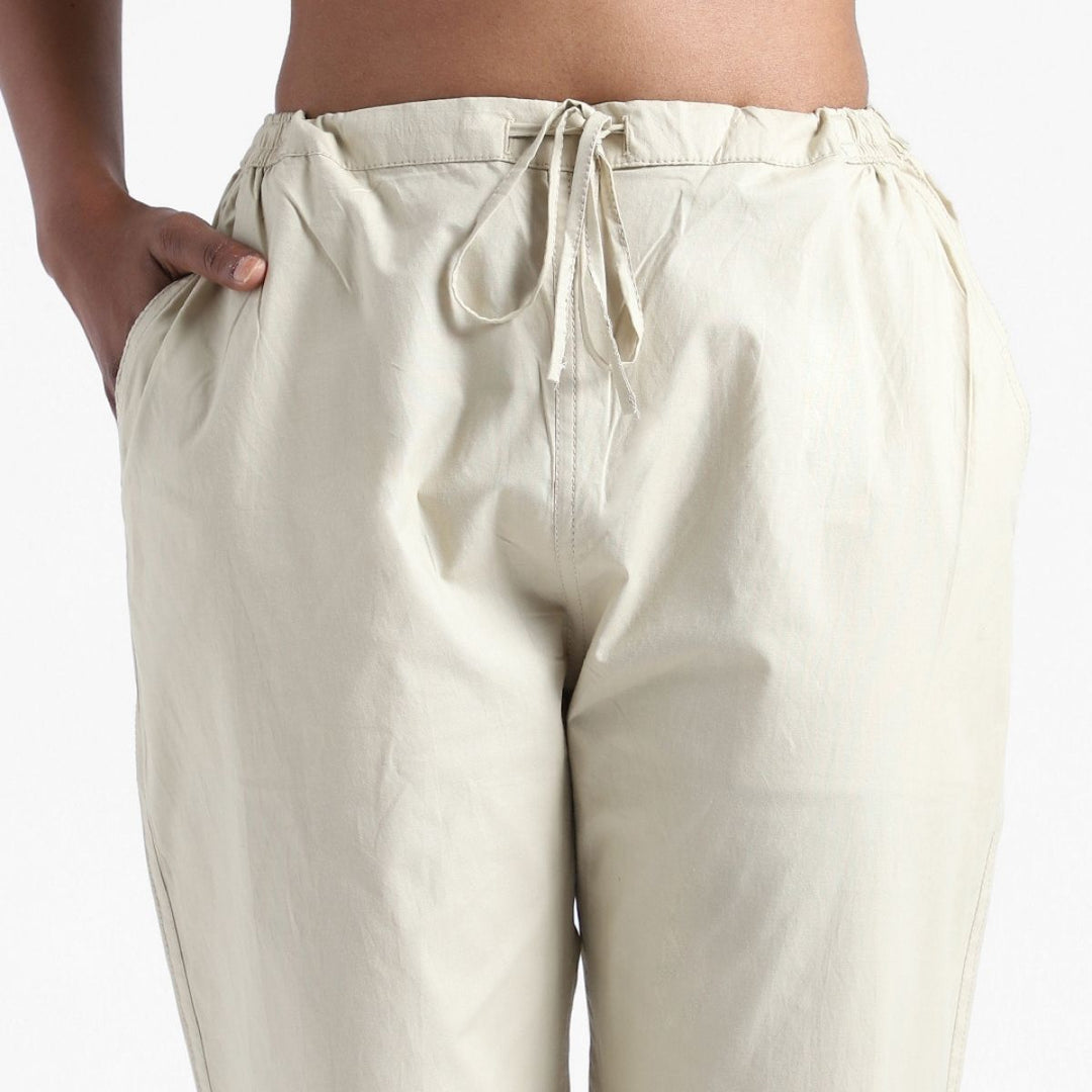 Women's Cotton Slim Fit Pants | Breathable Fabric | Cream