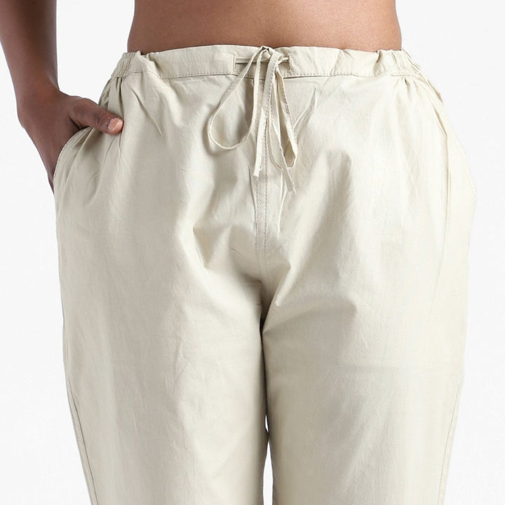 Women's Cotton Slim Fit Pants | Breathable Fabric | Cream