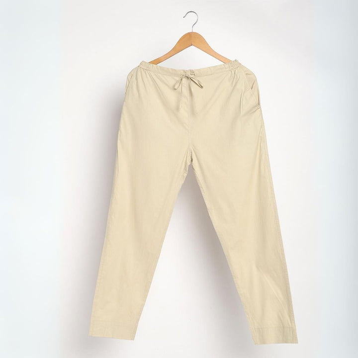Women's Cotton Slim Fit Pants | Breathable Fabric | Cream