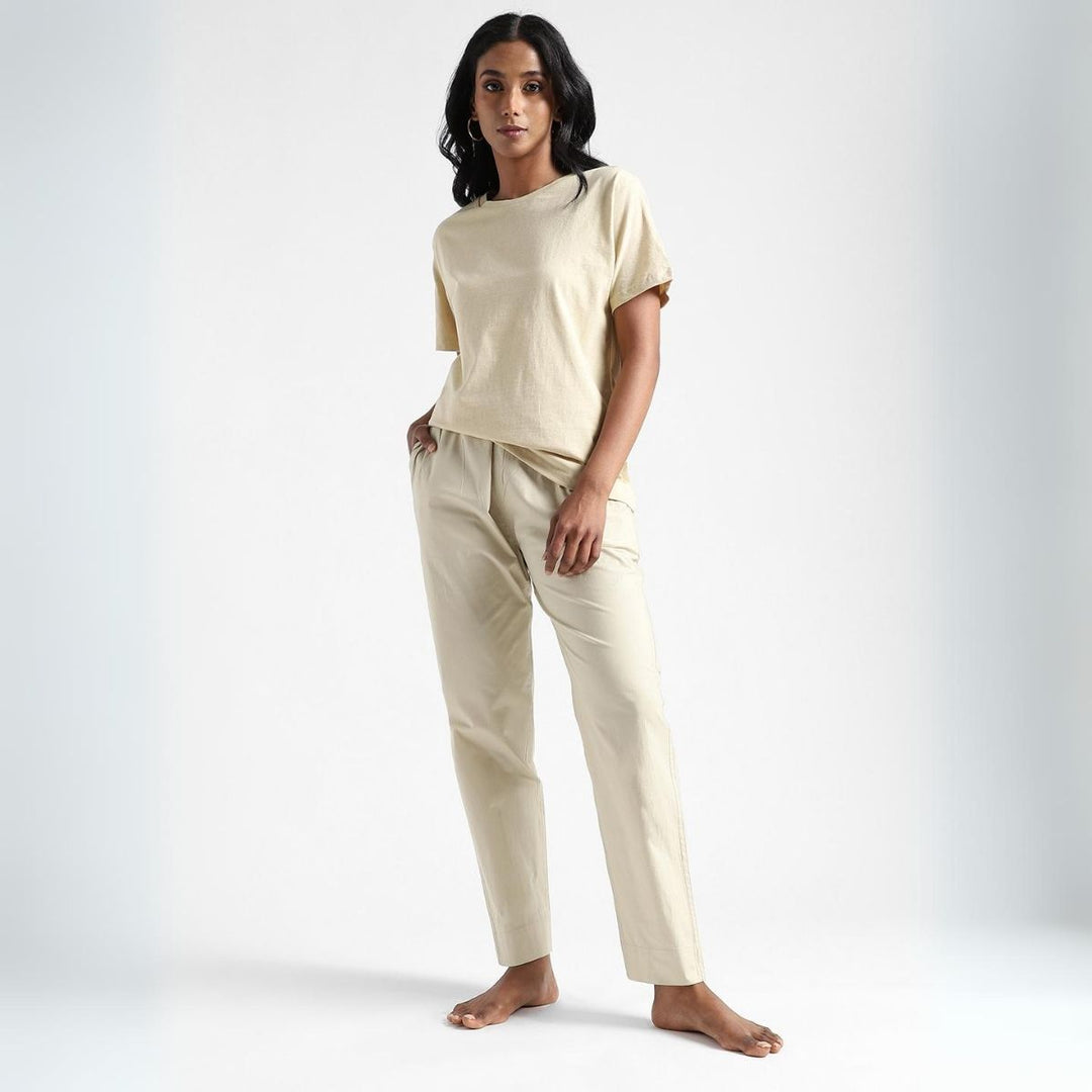 Women's Cotton Slim Fit Pants | Breathable Fabric | Cream