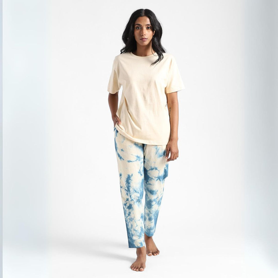 Women's Cotton Tie & Dye Slim Fit Pants | Summer Clothing | Tufts Blue