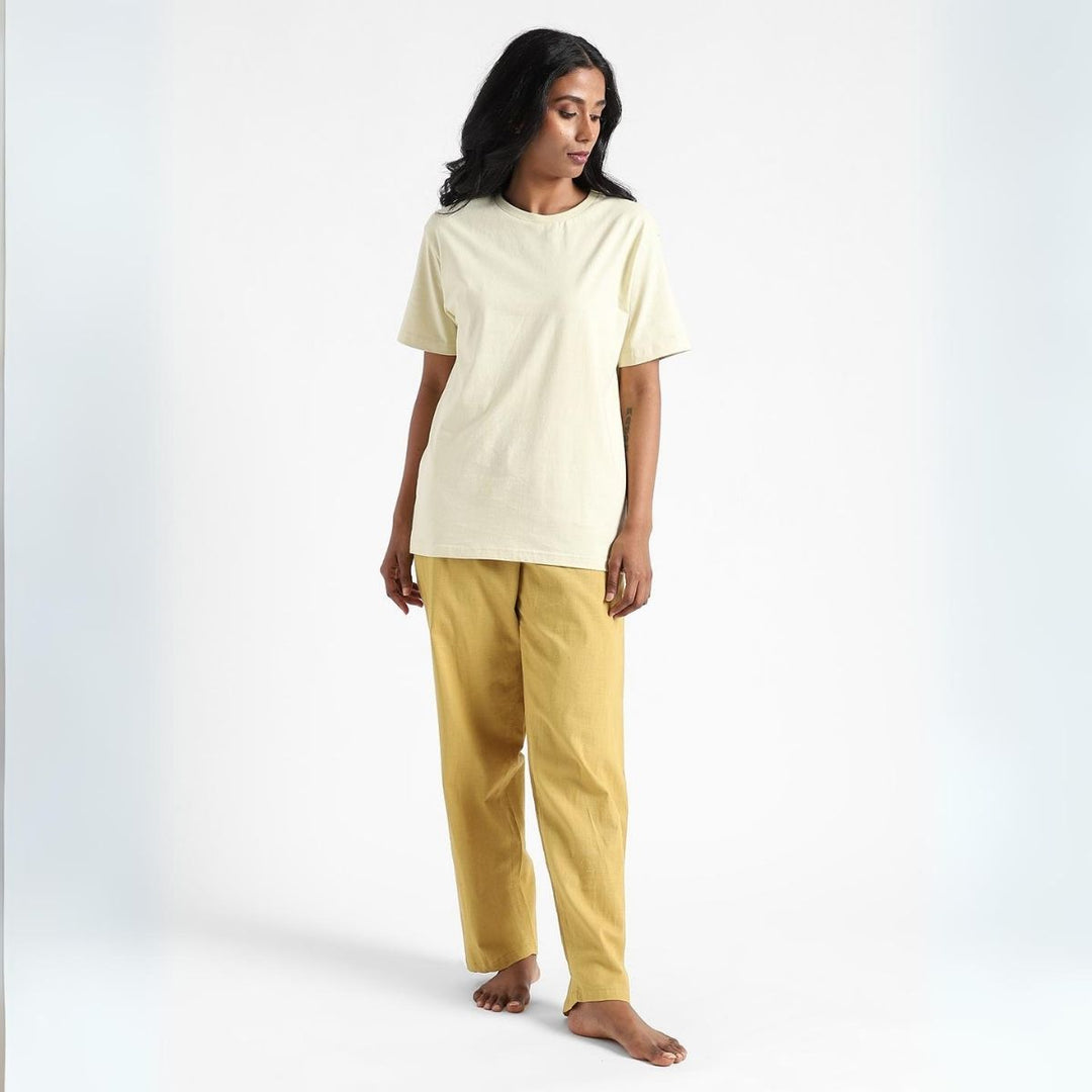 Women's Round Neck T-shirt | Cotton | Comfort Fit | Light Lemon Yellow