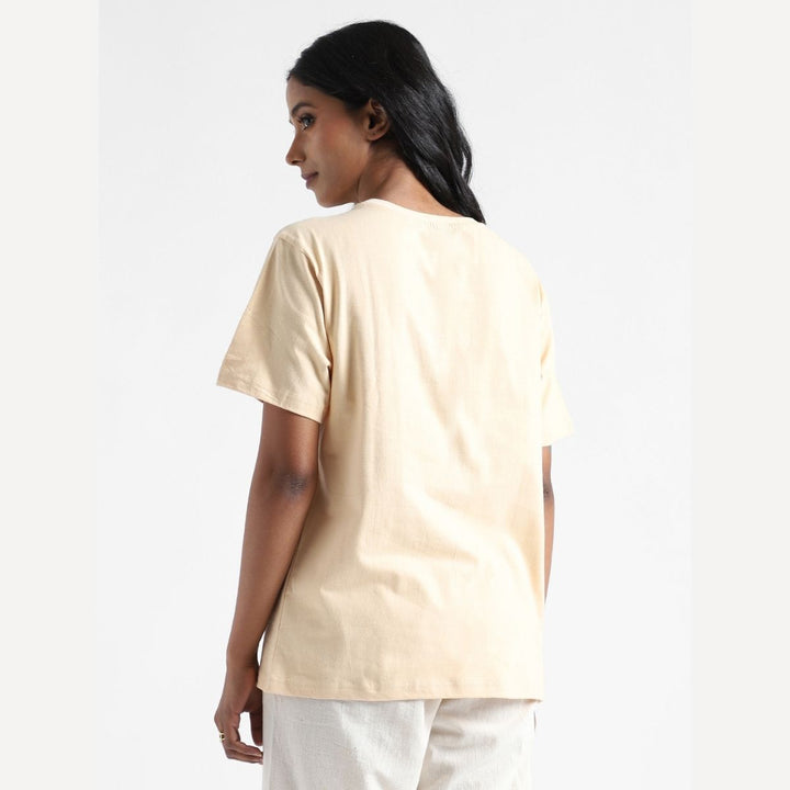 Women's Round Neck T-shirt | Soft Cotton | Comfort Fit | Creamy Corn