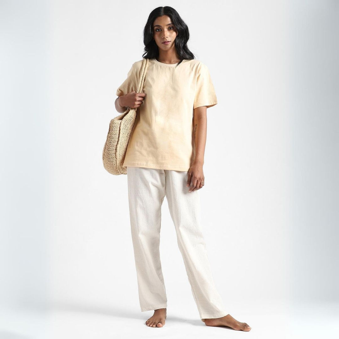 Women's Round Neck T-shirt | Soft Cotton | Comfort Fit | Creamy Corn