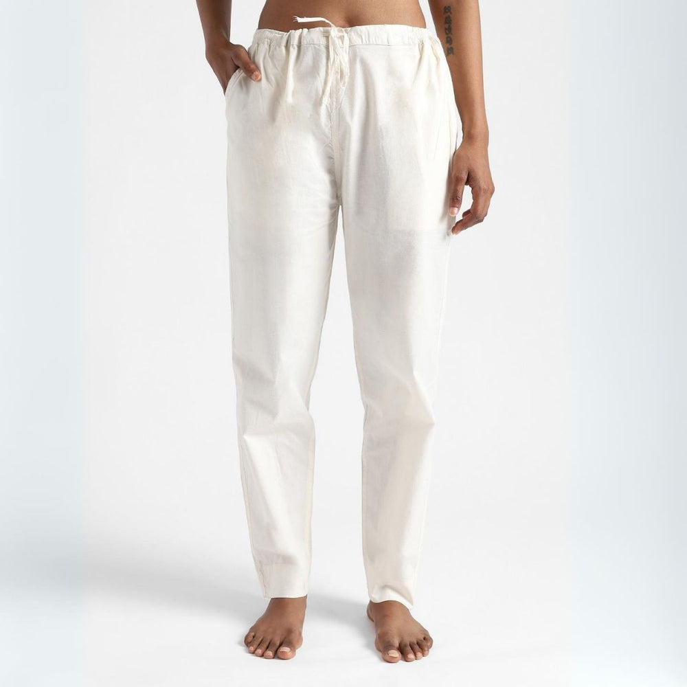 Women's White Slim Fit Kurti Pants | Cotton | Tapered Fit | Lightweight
