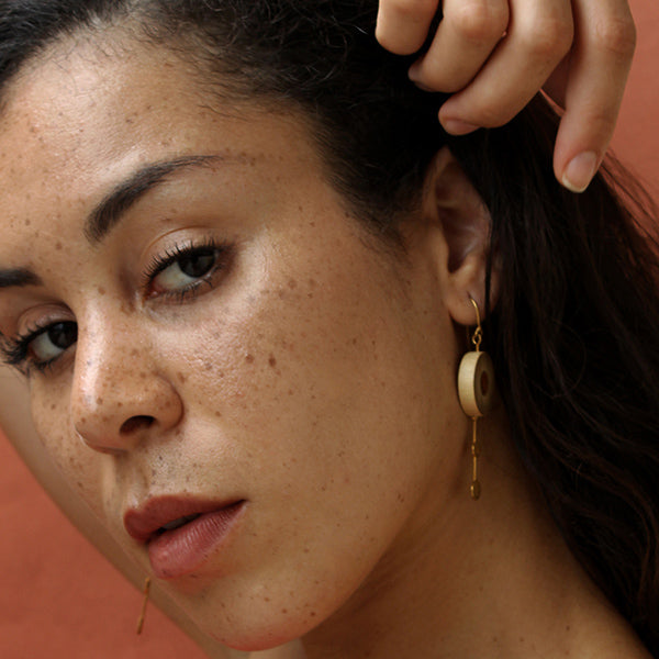 Rhea Gold Two Dot Fall Earrings | Hand- Crafted | 92.5 Silver & Gold Plated Recycled Brass & Bamboo