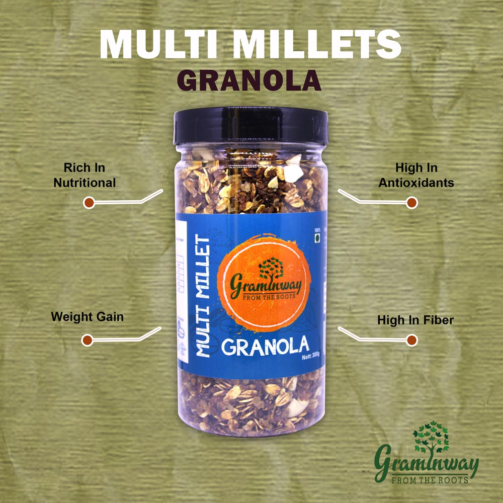 Multi Millet Granola | Delicious And Healthful Breakfast Cereal | Bottle of 300 GM