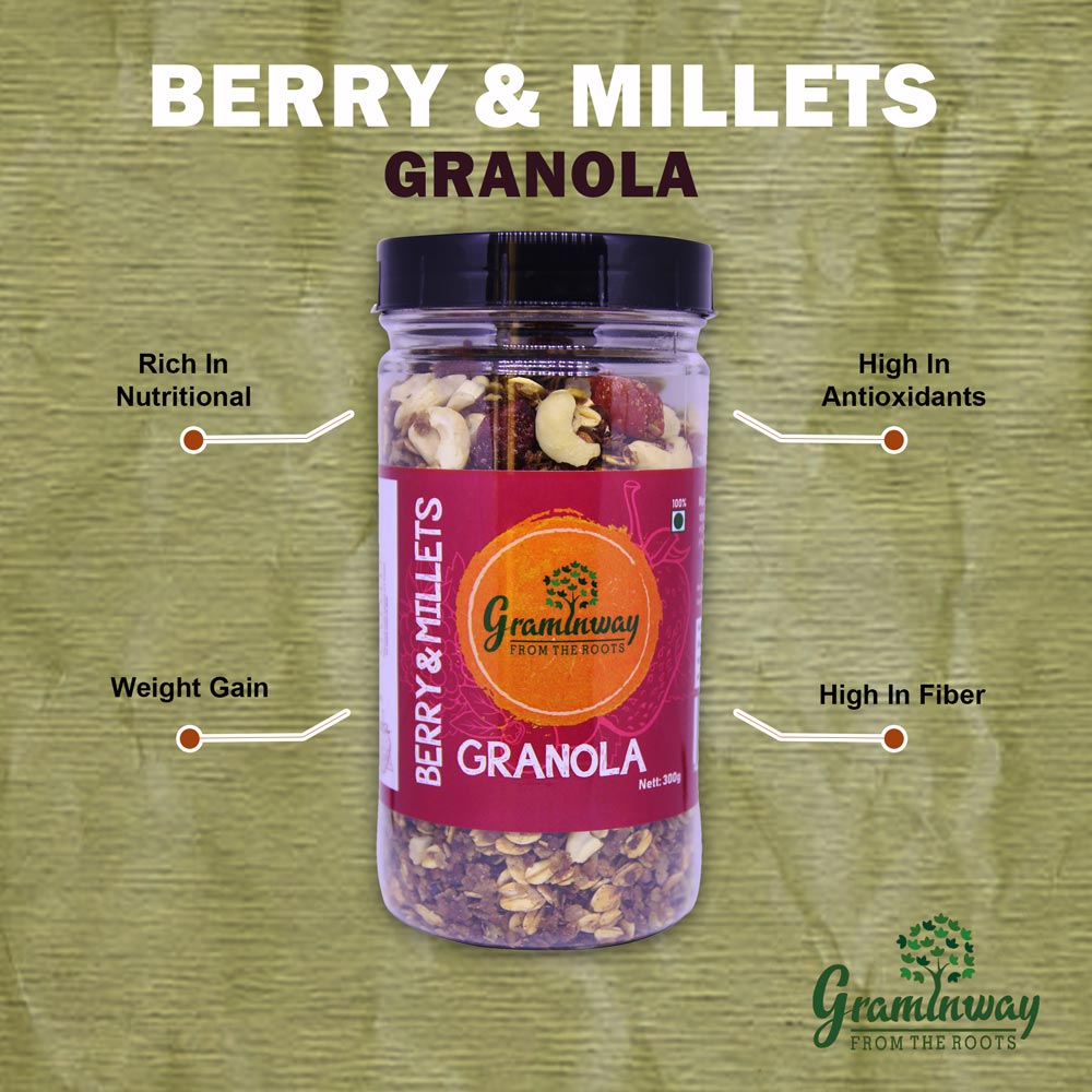 Berry & Millets Granola | A Healthy Start of the Day | Bottle of 300 GM