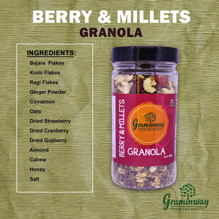 Berry & Millets Granola | A Healthy Start of the Day | Bottle of 300 GM