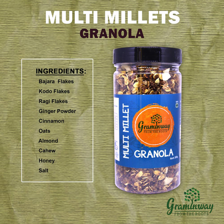 Multi Millet Granola | Delicious And Healthful Breakfast Cereal | Bottle of 300 GM