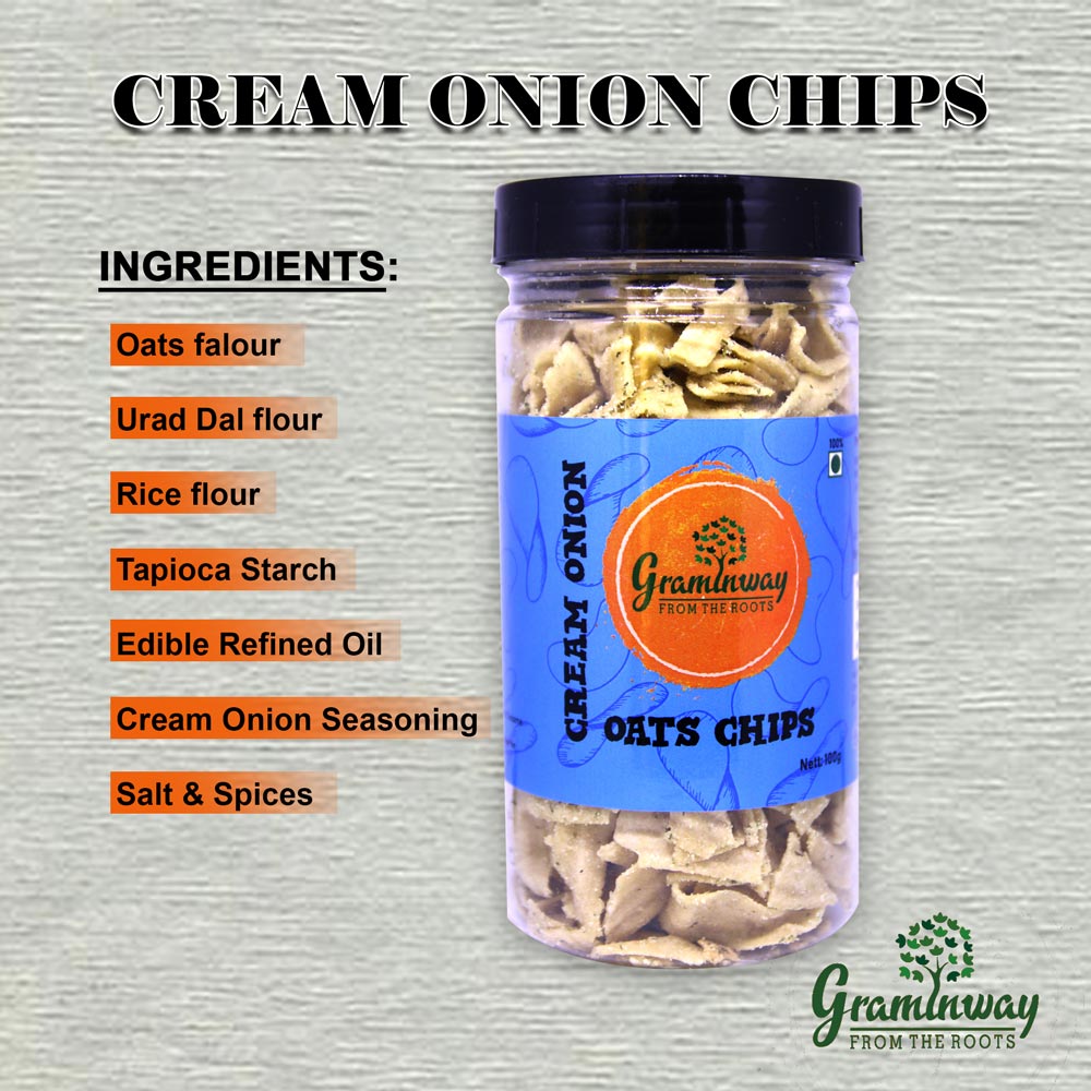 Cream Onion Oats Chips | Farmer Sourced Oats | Chemical Free Snacking | 100 GM