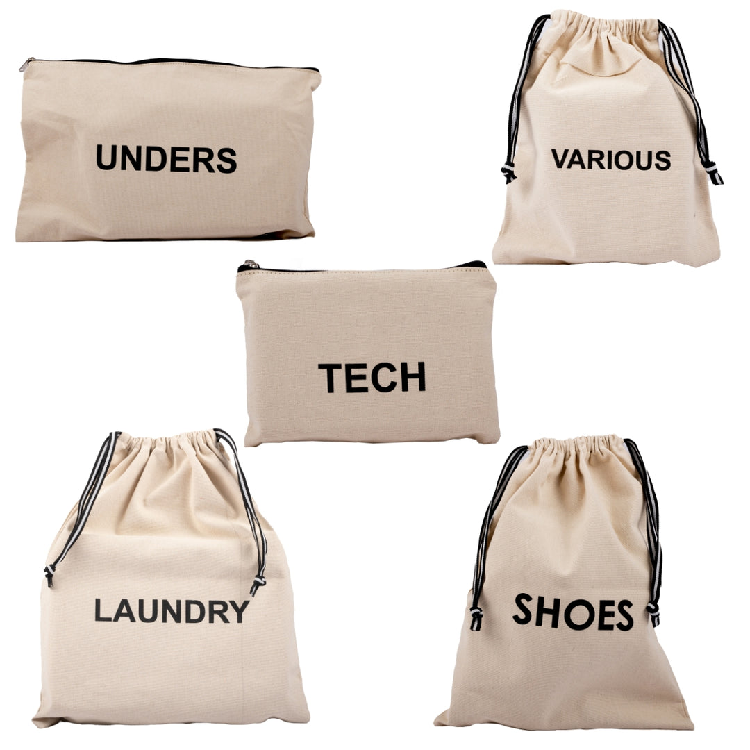 Eco-Friendly Travel Organizers | Cotton Canvas | Hand-Crafted | Set Of 5
