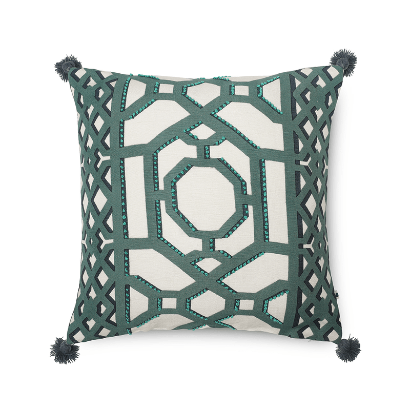 Grill Cushion Cover | Abstract Pattern | Linen Blend | Turquoise | 16" x 16"