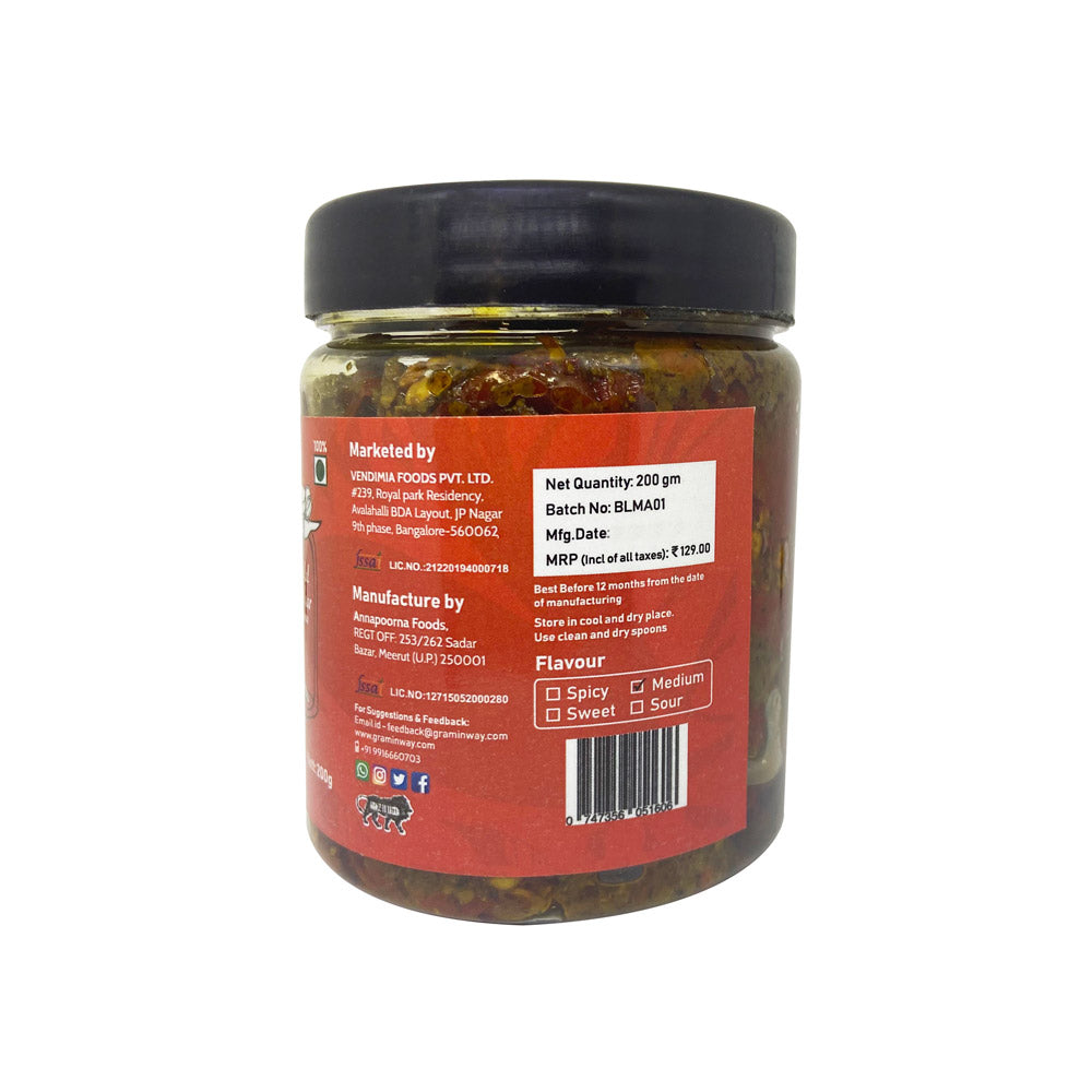 Bharwa Lal Mirch Achar | Slow & Sun-Dried Red Chilli Savoury Pickle | Bottle of 200 GM