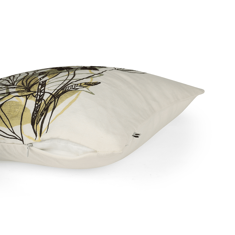 Tropical Leafy Affair Cushion Cover | Linen Blend | Ivory | 20" x 20"