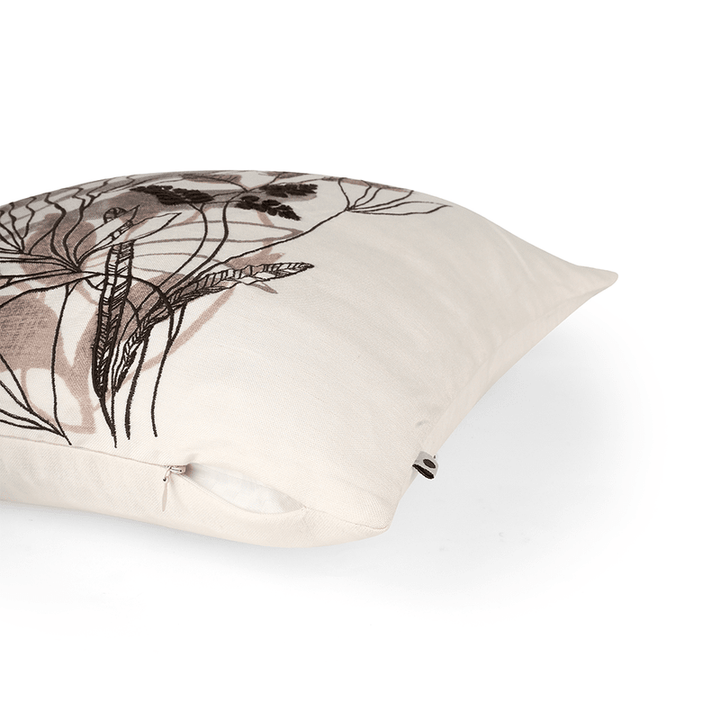 Tropical Leafy Affair Cushion Cover | Linen Blend | Ivory | 20" x 20"