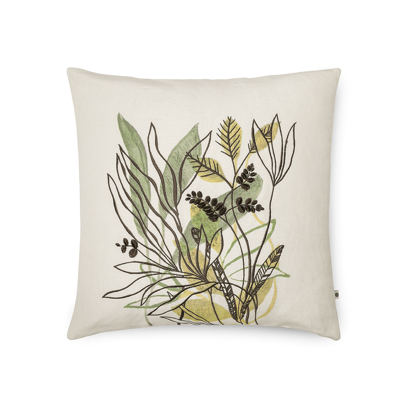 Tropical Leafy Affair Cushion Cover | Linen Blend | Ivory | 20" x 20"