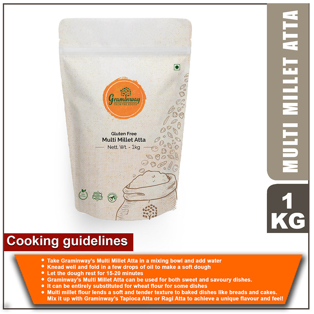 Multi Millet Atta | Nutrition of Jowar, Bajra, Ragi, Navane & Sama | Gluten Free | 1 KG