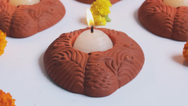 Peacock Tealight Candle Holder | Terracotta | Festive Pack Of 6