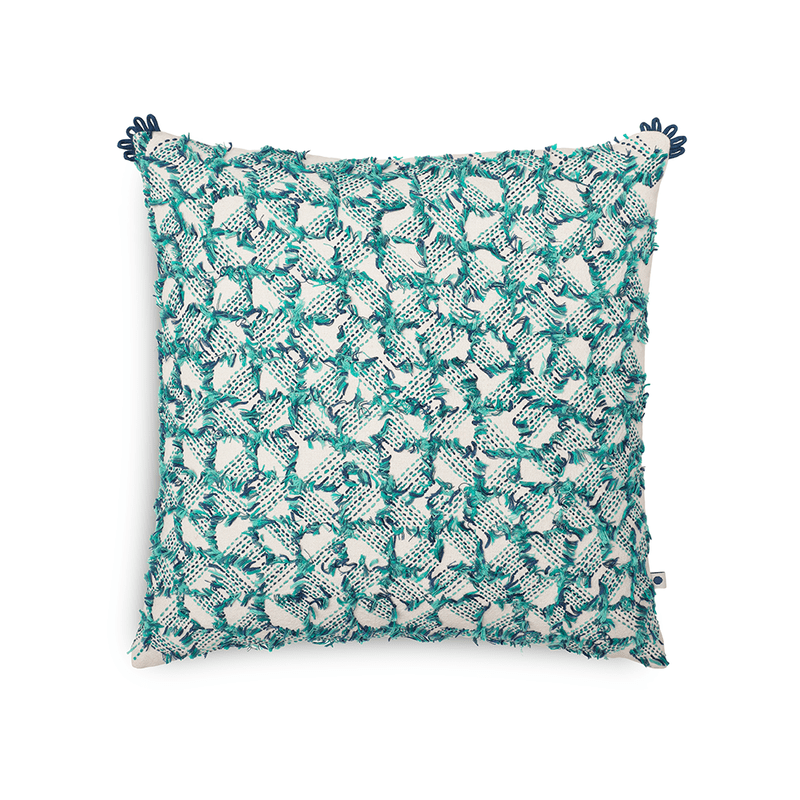 Ruffle Cushion Cover | Intricate Kantha Embroidery | Cotton | 16" x 16"