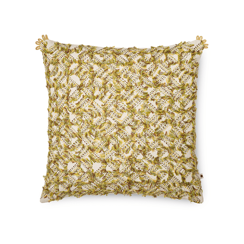 Ruffle Cushion Cover | Intricate Kantha Embroidery | Cotton | 16" x 16"