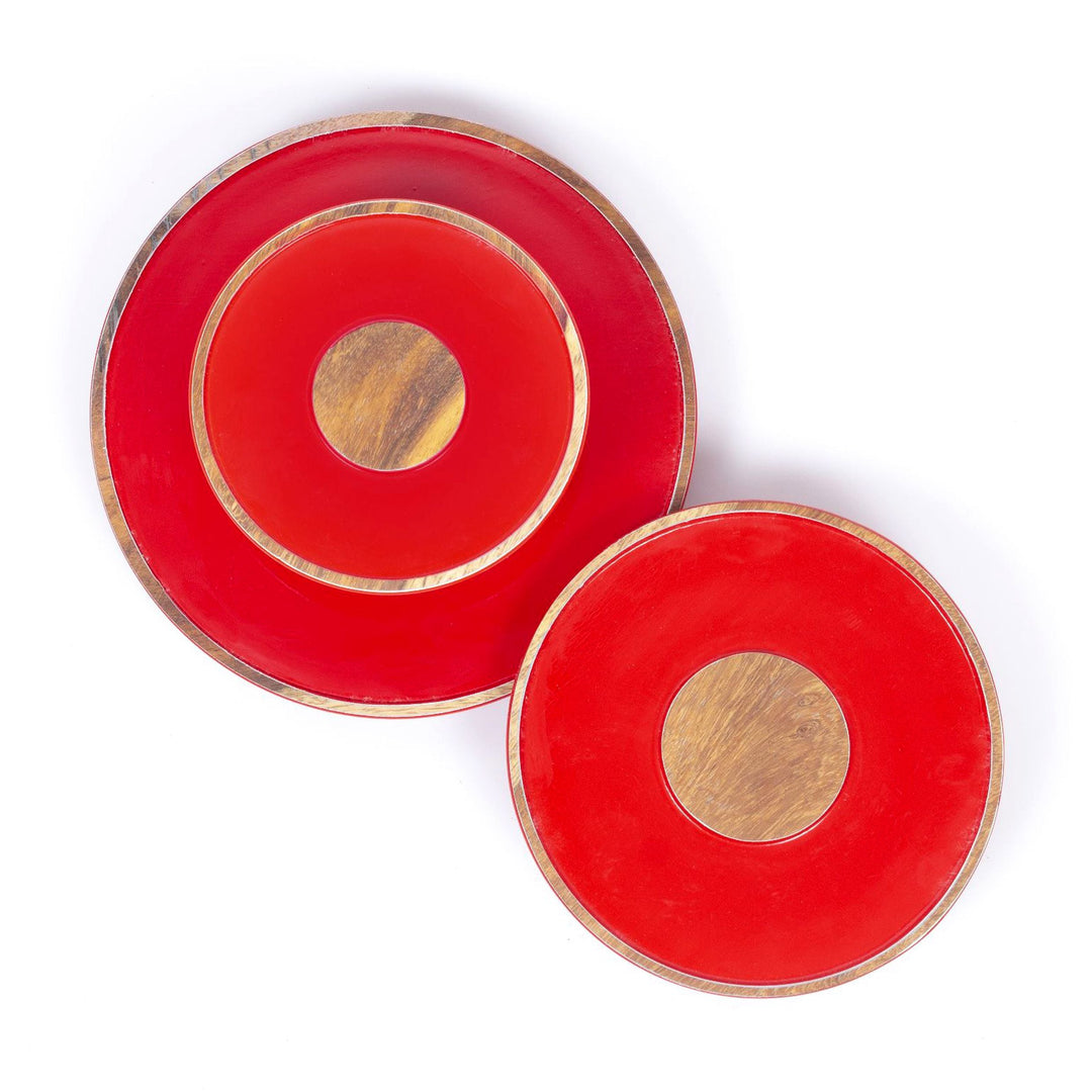 Chah Lo Coasters | Acacia Wood | Red Lacquer Finish | Hand-Crafted | Set Of 3