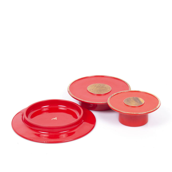 Chah Lo Coasters | Acacia Wood | Red Lacquer Finish | Hand-Crafted | Set Of 3