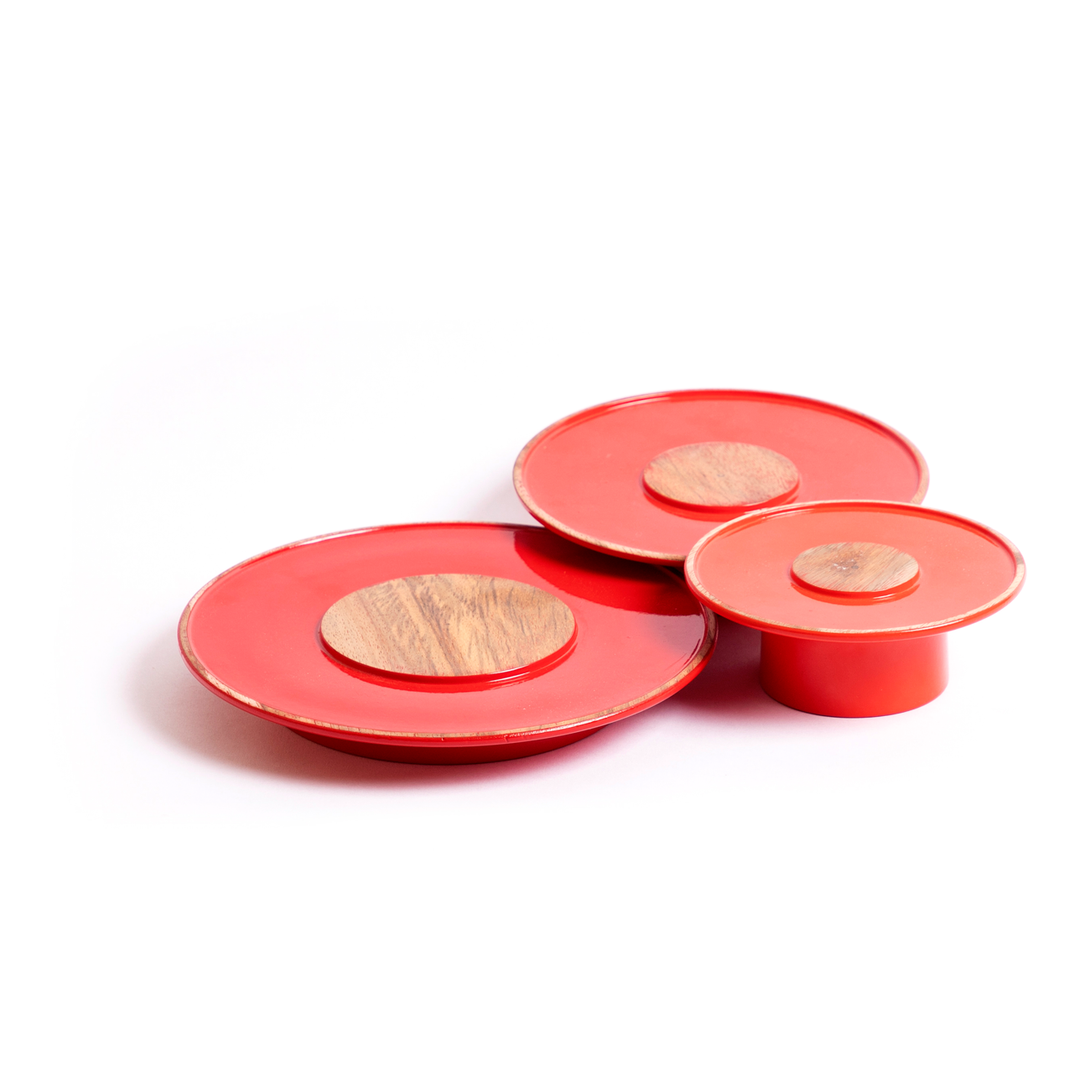 Tea Coasters | Acacia Wood | Red Lacquer Finish | Table Top 