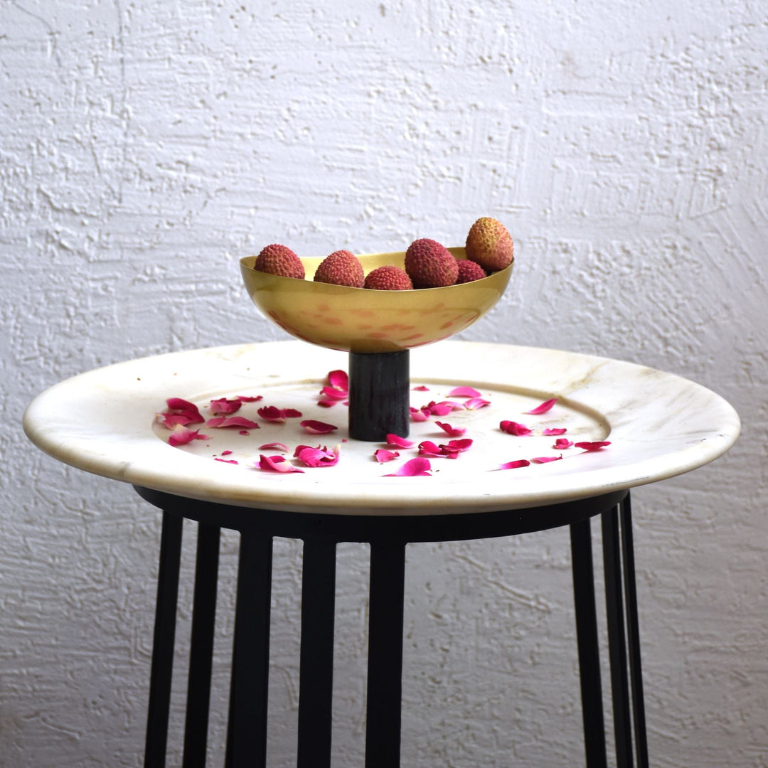 Oblong Brass Decorative Bowl With Black Marble Stand | Table Top Accent