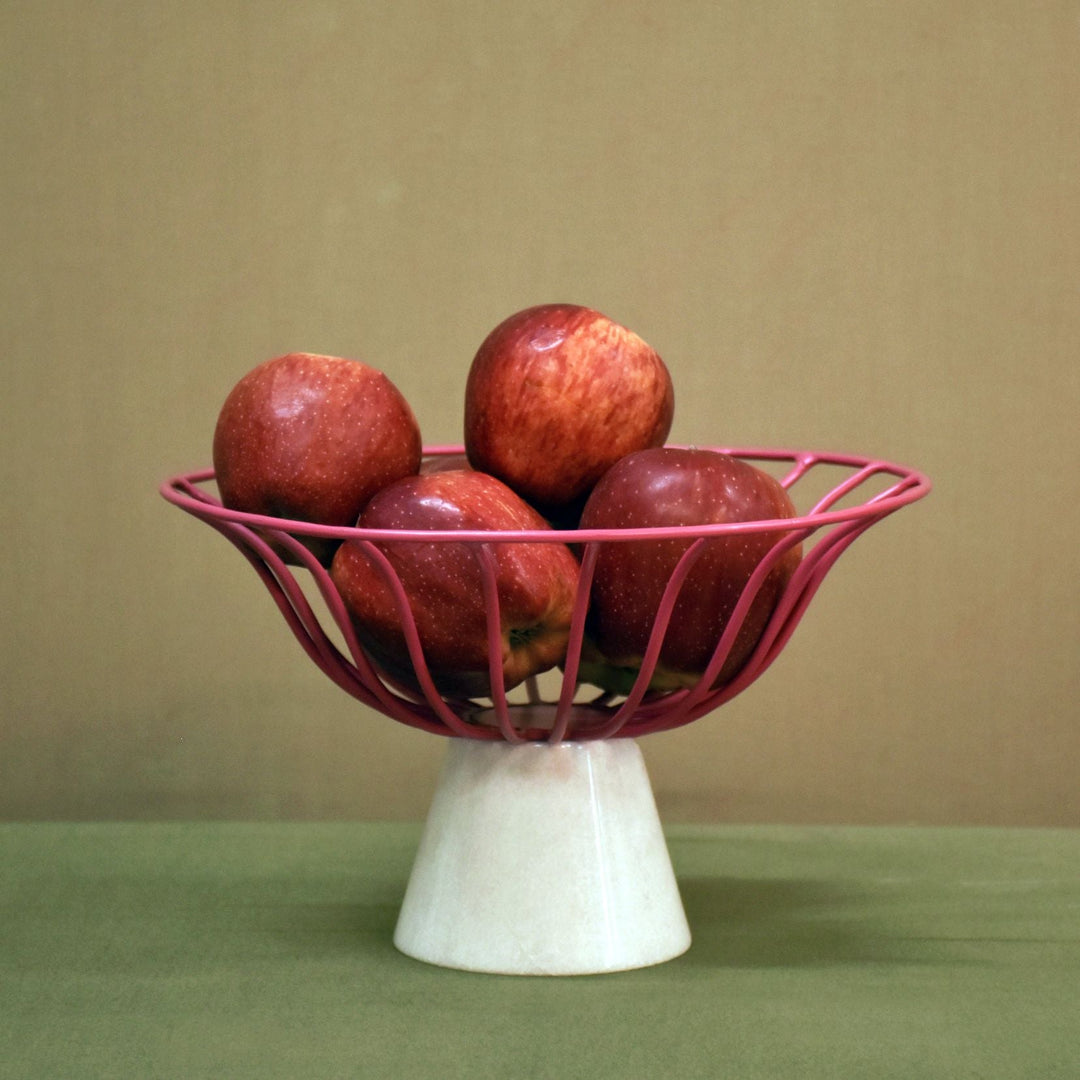 Metal Wire Fruit Bowl Cum Planter With Marble Base | Hand-Crafted