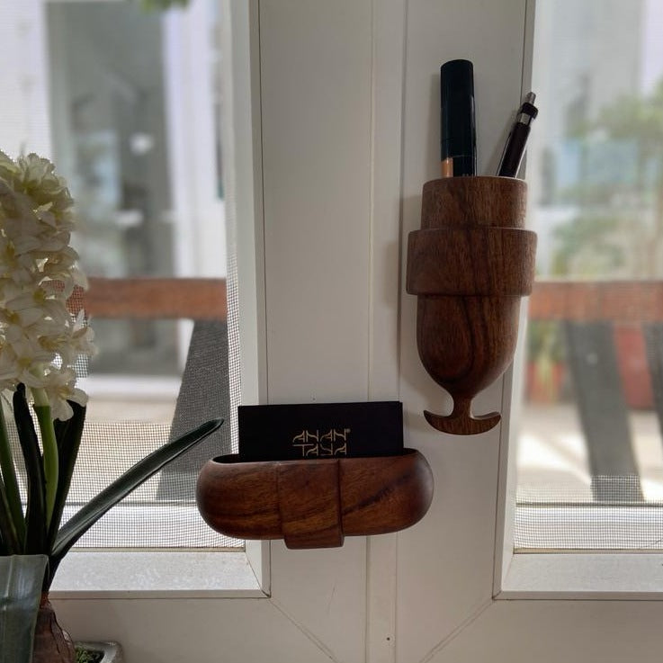 Wooden Magnetic Pen & Key Holder | Desk Utility | Wall Accent