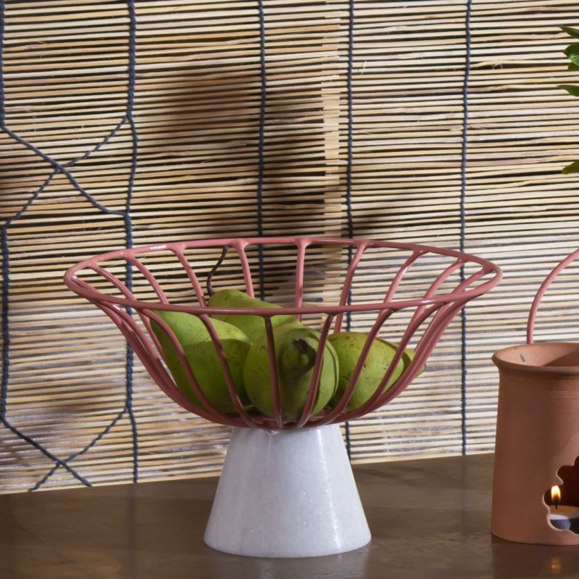 Metal Wire Fruit Bowl Cum Planter With Marble Base | Hand-Crafted