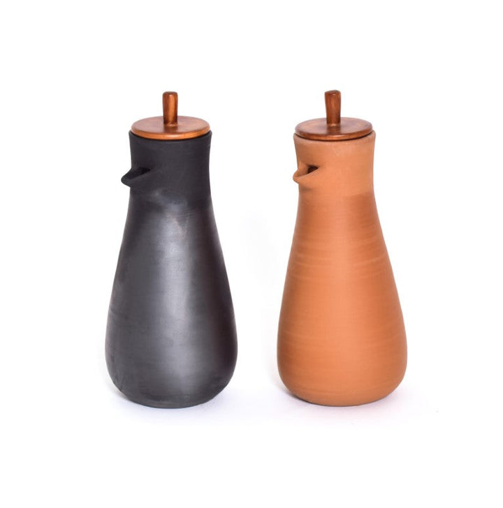 Terracotta Jug With Wooden Lid | Earthen Clay | Sleek Design | Minimalistic