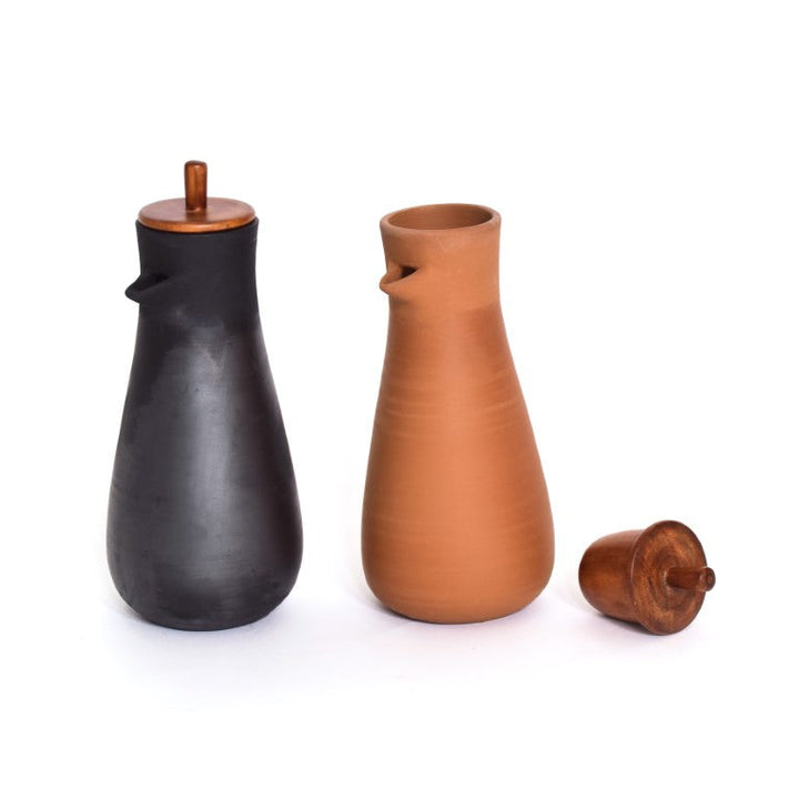 Terracotta Jug With Wooden Lid | Earthen Clay | Sleek Design | Minimalistic