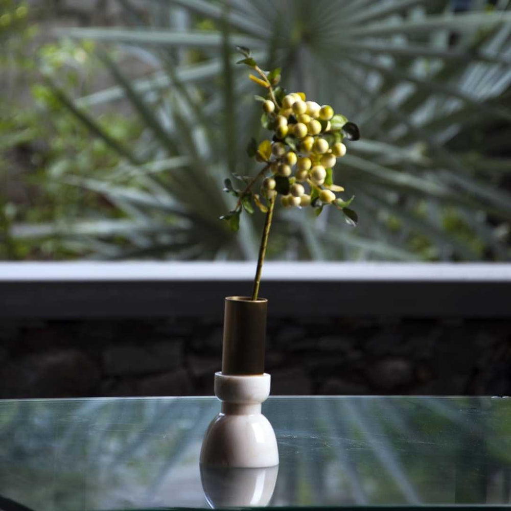 Bud Vase In Brass And Marble | Table Top Décor | Hand-Crafted | 1.5x6