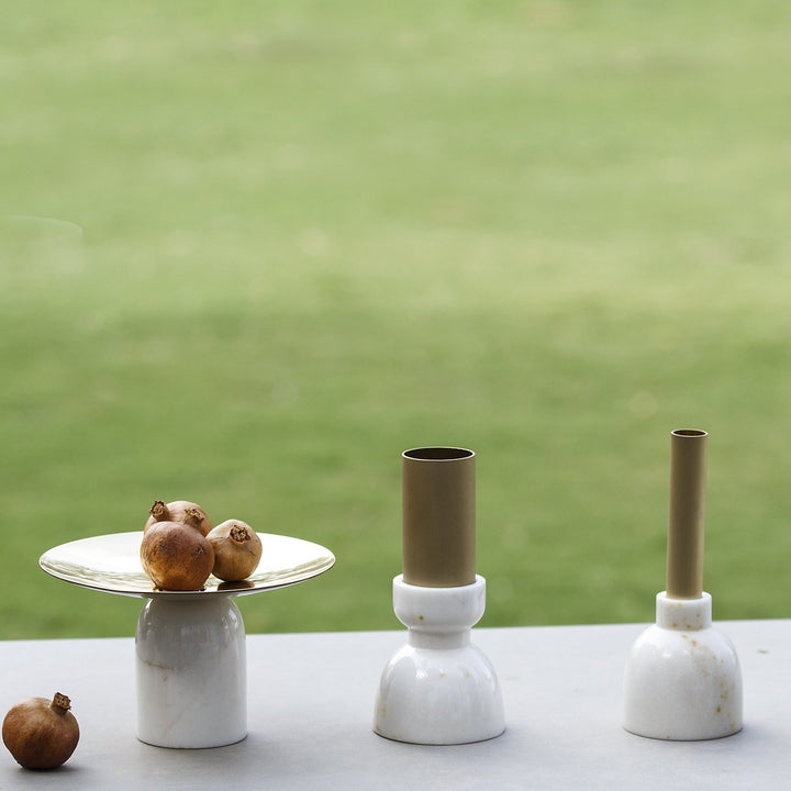 Slender Design Bud Vase In Brass And Marble | Table Accent | Sleek Design