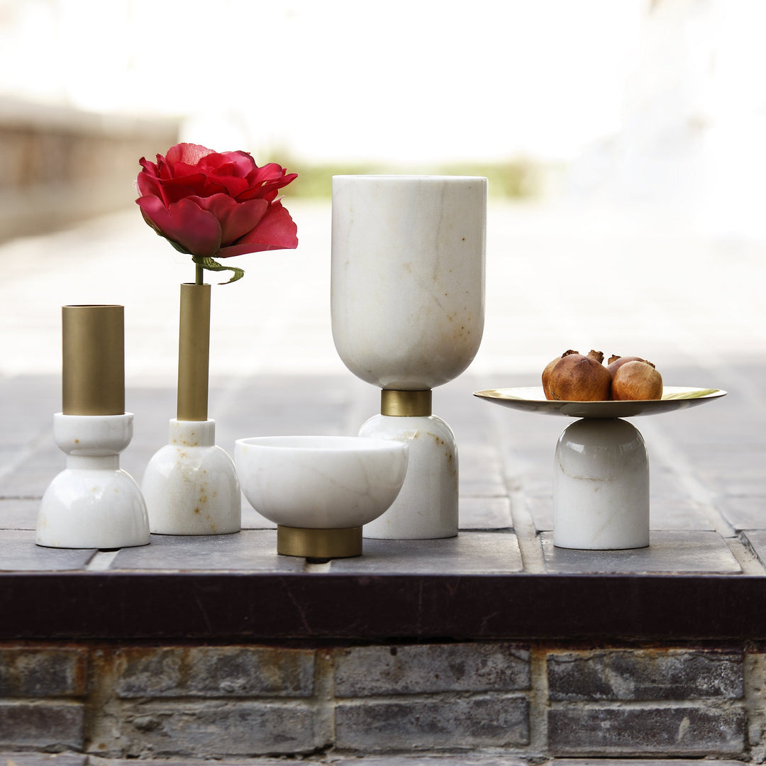 Slender Design Bud Vase In Brass And Marble | Table Accent | Sleek Design
