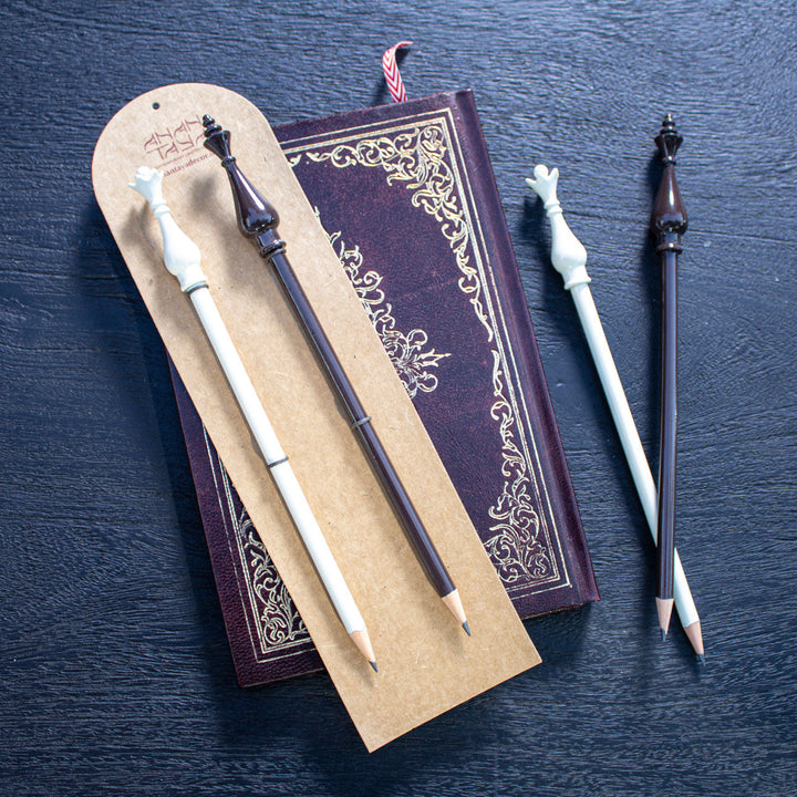 King & Queen Shatranj Pencils | Black & White | Kadamb Wood | Desk Essentials