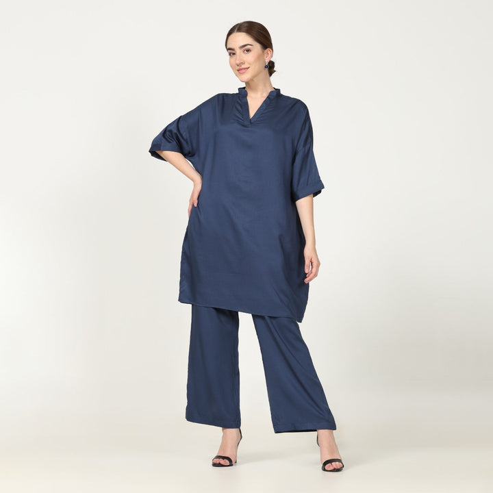 Navy Blue Kimono Tunic & Pant Set | Modal | Modern Casual